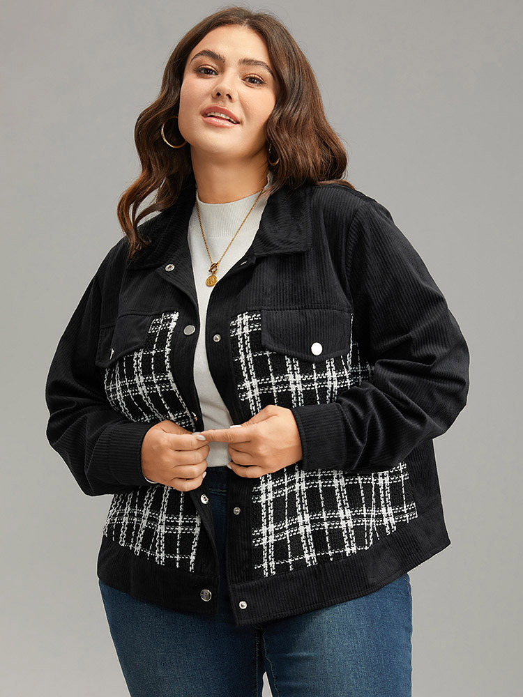 Plus Size Women Everyday Plaid Patchwork Elegant Coats BloomChic 