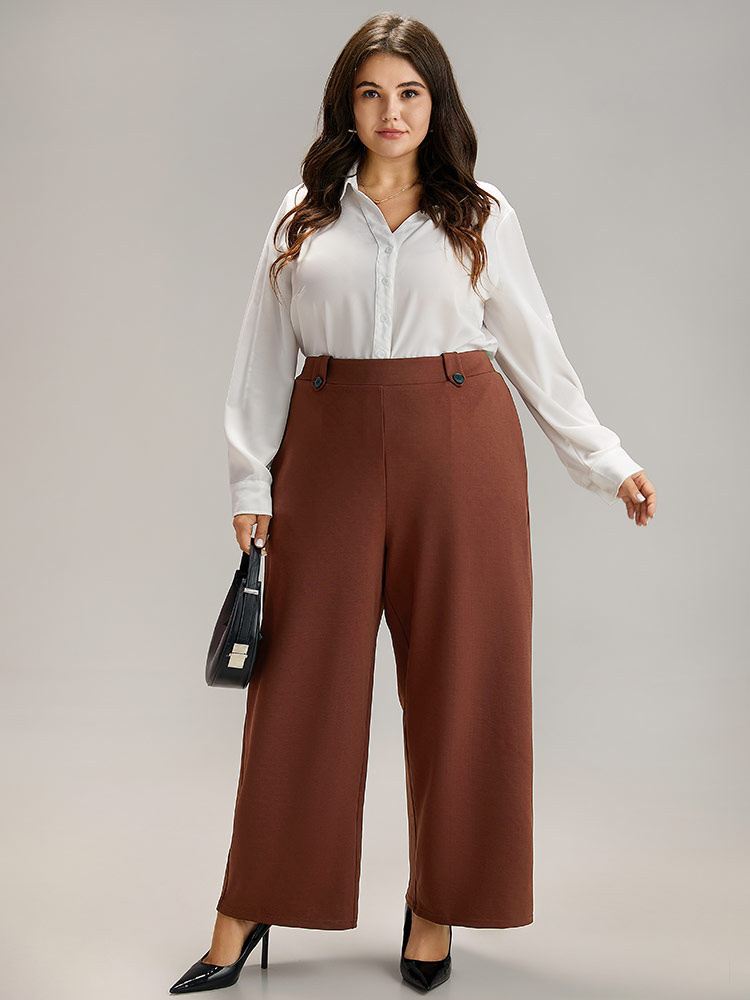 Plus Size Women Work Plain Plain High Rise Pocket Office Pants BloomChic 