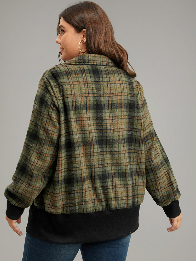 Plus Size Plaid Flap Pocket Zipper Fly Jacket Women Multicolor Elastic cuffs Pocket Dailywear Jackets BloomChic 30/6X 