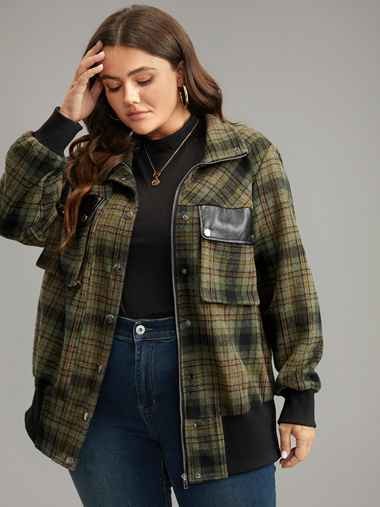 Plus Size Plaid Flap Pocket Zipper Fly Jacket Women Multicolor Elastic cuffs Pocket Dailywear Jackets BloomChic 30/6X 