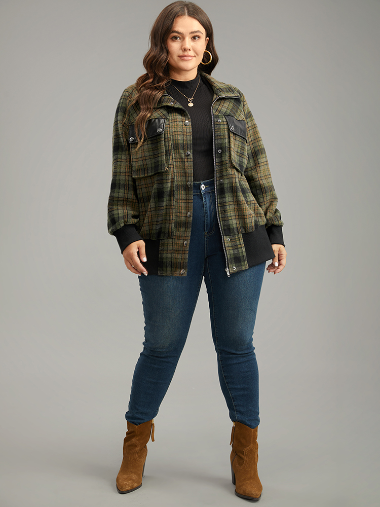 Plus Size Plaid Flap Pocket Zipper Fly Jacket Women Multicolor Elastic cuffs Pocket Dailywear Jackets BloomChic 30/6X 