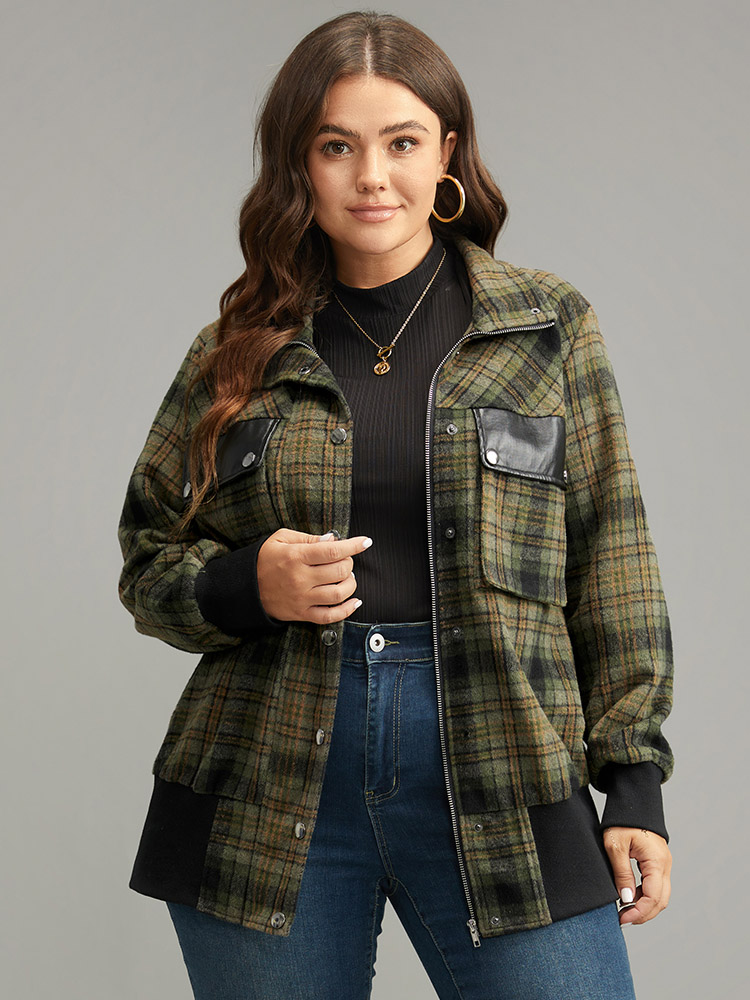 

Plus Size Plaid Flap Pocket Zipper Fly Jacket Women Multicolor Elastic cuffs Pocket Dailywear Jackets BloomChic