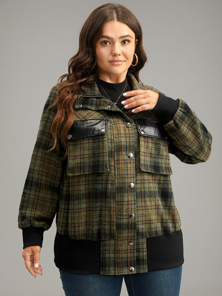 Plus Size Plaid Flap Pocket Zipper Fly Jacket Women Multicolor Elastic cuffs Pocket Dailywear Jackets BloomChic 30/6X 