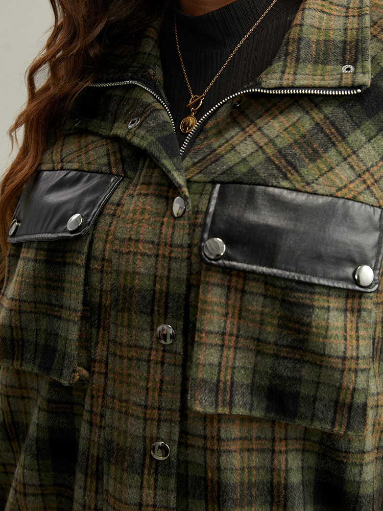 Plus Size Plaid Flap Pocket Zipper Fly Jacket Women Multicolor Elastic cuffs Pocket Dailywear Jackets BloomChic 30/6X 