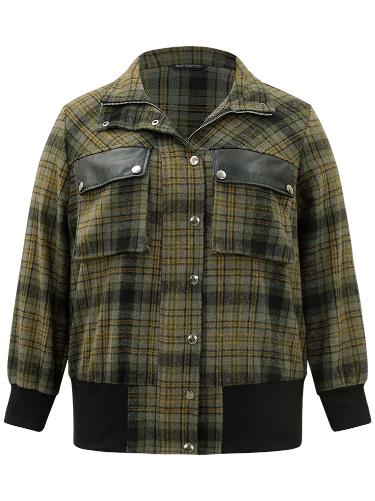Plus Size Plaid Flap Pocket Zipper Fly Jacket Women Multicolor Elastic cuffs Pocket Dailywear Jackets BloomChic 30/6X 