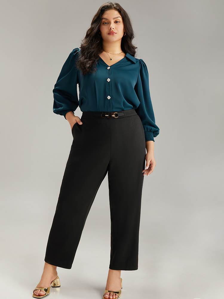 Plus Size Women Work Plain Plain High Rise Pocket Office Pants BloomChic 