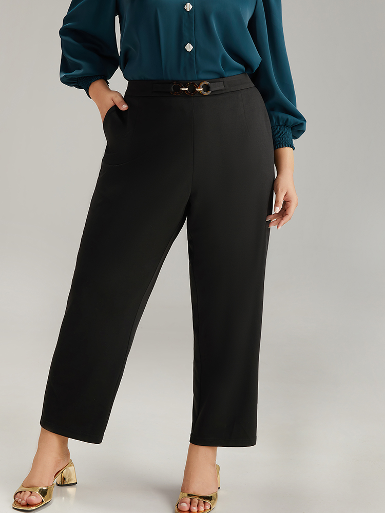 Plus Size Women Work Plain Plain High Rise Pocket Office Pants BloomChic 