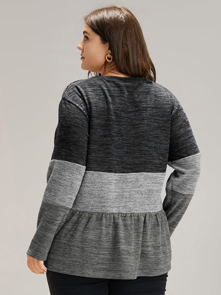 Plus Size Women Dailywear Plain Gathered Regular Sleeve Long Sleeve Round Neck Casual T-shirts BloomChic 