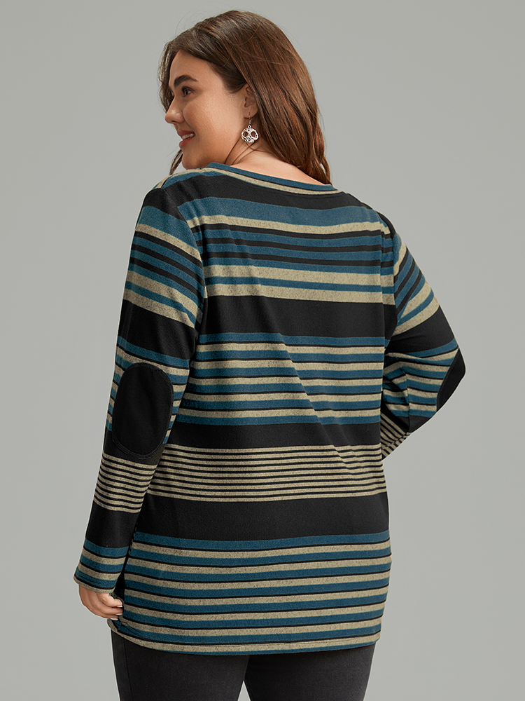 Plus Size Women Festival-Halloween Striped Contrast Regular Sleeve Long Sleeve V-neck Casual T-shirts BloomChic 