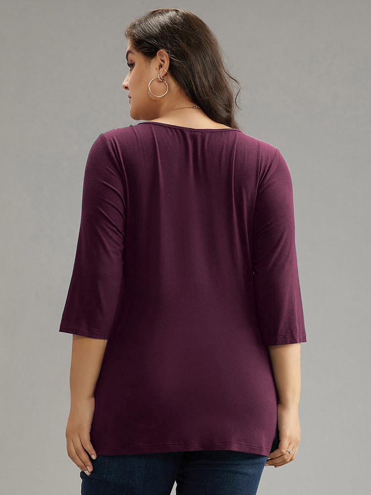 

Plus Size Supersoft Essentials Crossover Pleated T-shirt Purple V-neck Elbow-length sleeve Elegant Jersey Tops