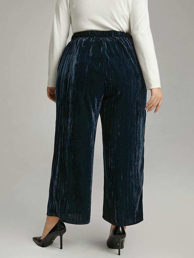Plus Size Velvet Elastic Waist Pocket Straight Leg Pants Women Indigo Elegant Straight Leg High Rise Dailywear Pants BloomChic 26/4X 
