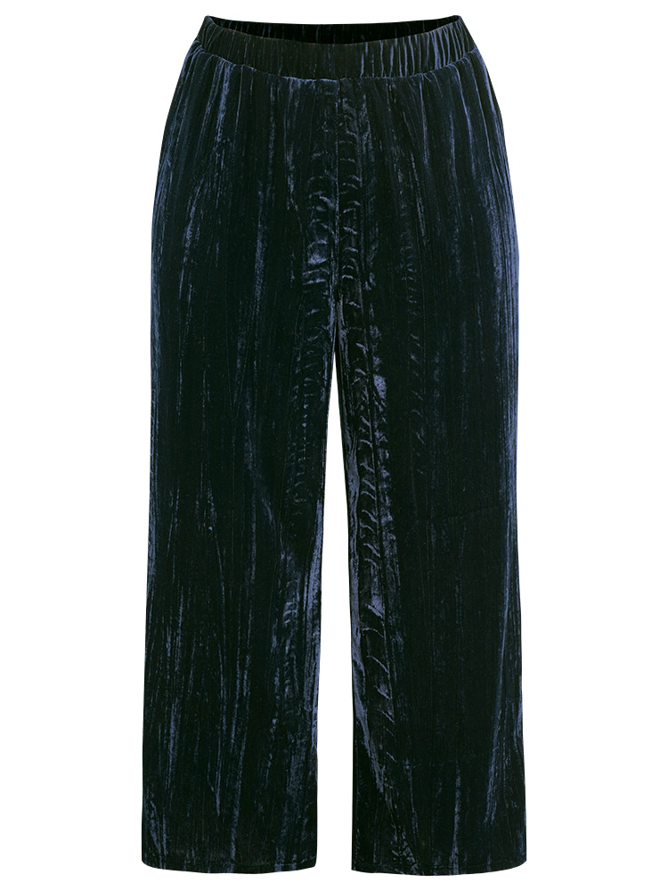 Plus Size Velvet Elastic Waist Pocket Straight Leg Pants Women Indigo Elegant Straight Leg High Rise Dailywear Pants BloomChic 26/4X 