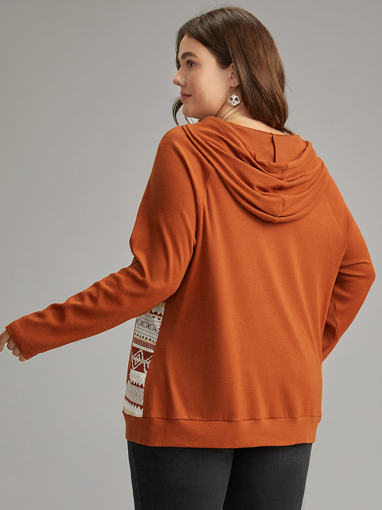 Plus Size Boho Print Hooded Drawstring Sweatshirt Women Rust Casual Non Hooded Everyday Sweatshirts BloomChic 14-16/1X 
