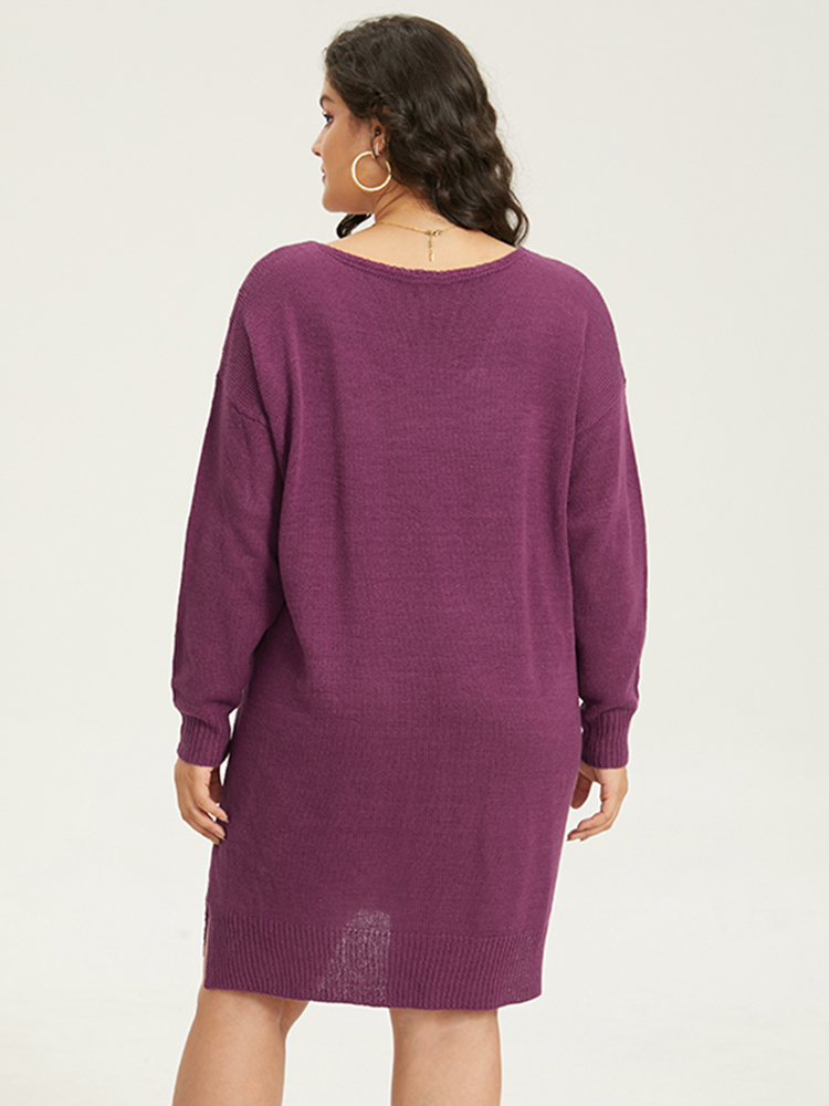 Plus Size Sweater Dresses | Plain Split Side Elastic Cuffs Sweater Dress | BloomChic 