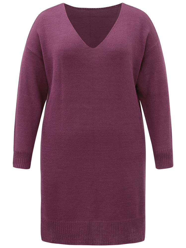 Plus Size Sweater Dresses | Plain Split Side Elastic Cuffs Sweater Dress | BloomChic 