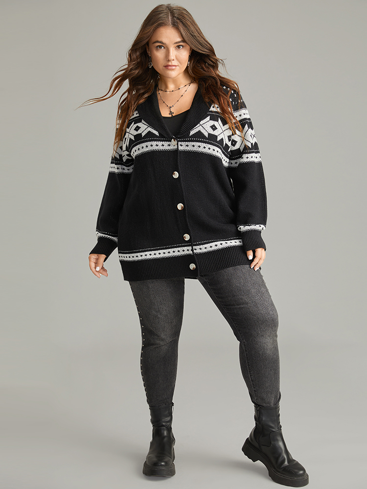 Plus Size Cardigans | Geometric Contrast Button Through Cardigan | BloomChic 