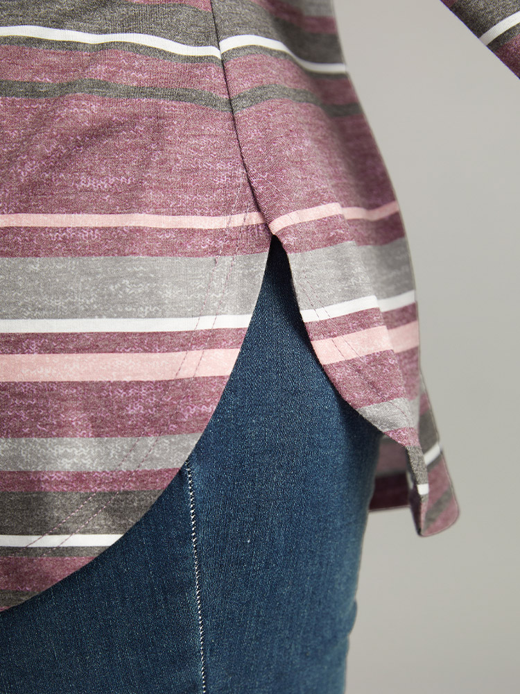Plus Size Striped Contrast Heather Arc Hem T-shirt Multicolor Women Casual Heather Striped V-neck Everyday T-shirts BloomChic 30/6X 