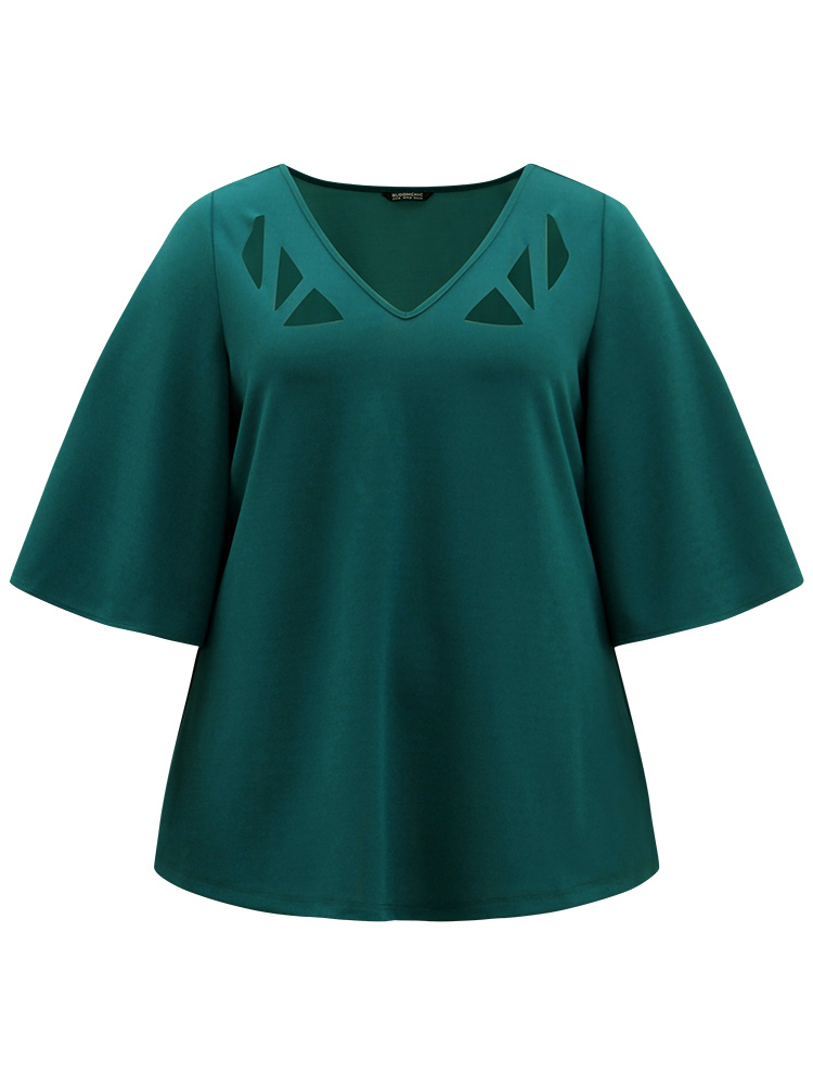 Plus Size Women Everyday Plain Plain Ruffle Sleeve Half Sleeve V-neck Elegant T-shirts BloomChic 