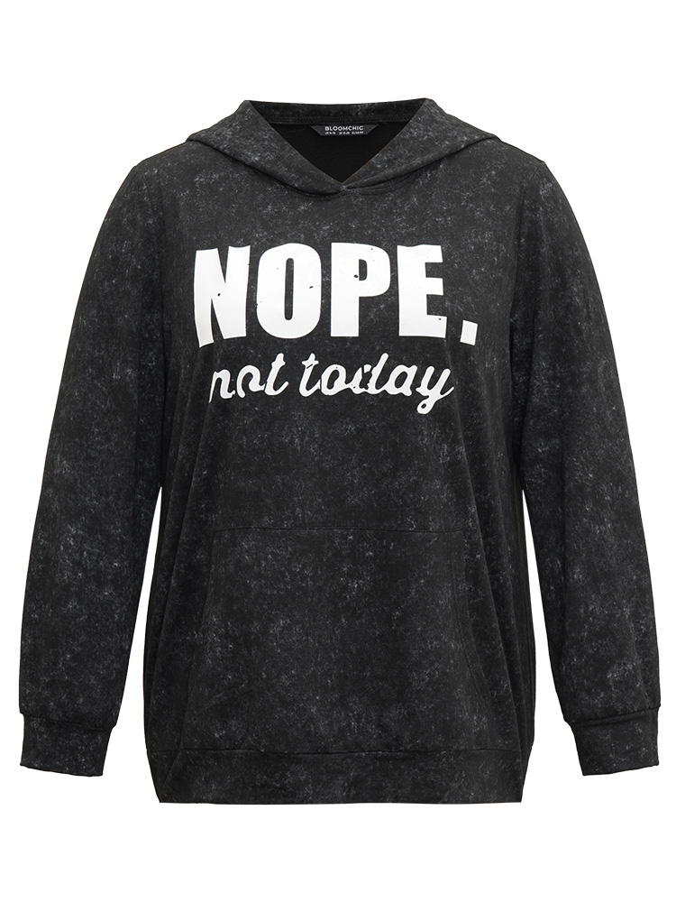 Plus Size Letter Vintage Hooded Pocket Sweatshirt Women Black Casual Printed Hooded Dailywear Sweatshirts BloomChic 14-16/1X 