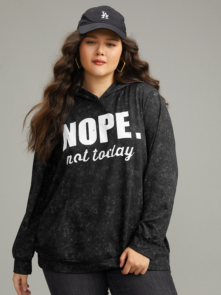 

Plus Size Letter Vintage Hooded Pocket Sweatshirt Women Black Casual Printed Dailywear Sweatshirts BloomChic