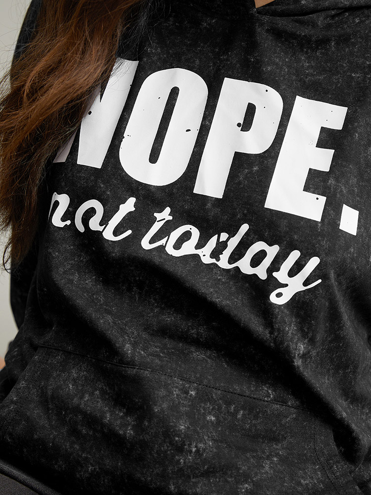 Plus Size Letter Vintage Hooded Pocket Sweatshirt Women Black Casual Printed Hooded Dailywear Sweatshirts BloomChic 14-16/1X 