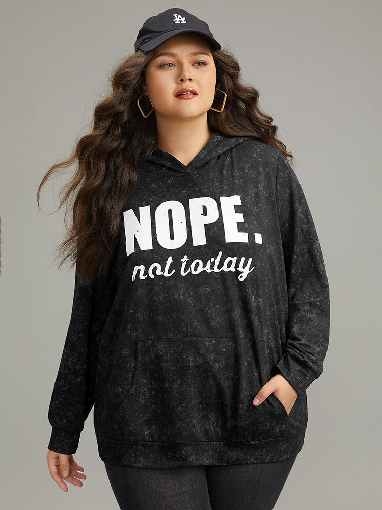 Plus Size Letter Vintage Hooded Pocket Sweatshirt Women Black Casual Printed Hooded Dailywear Sweatshirts BloomChic 14-16/1X 