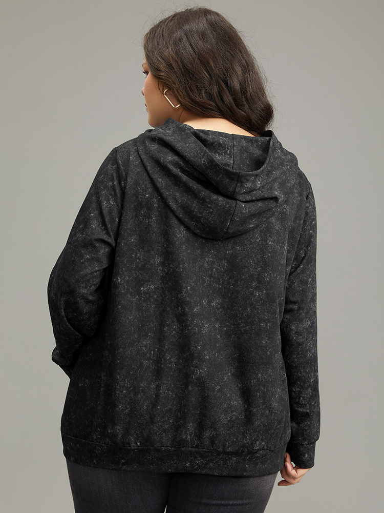 Plus Size Letter Vintage Hooded Pocket Sweatshirt Women Black Casual Printed Hooded Dailywear Sweatshirts BloomChic 14-16/1X 