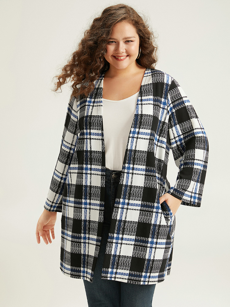 

Plus Size Plaid Print Pocket Open Front Kimono Women Multicolor Casual Contrast Pocket Dailywear Kimonos BloomChic