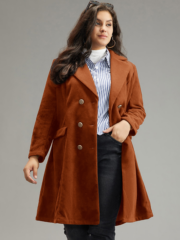 

Plus Size Lapel Collar Double Breasted Pocket Coat Women Chocolate Casual Plain Ladies Dailywear Winter Coats BloomChic