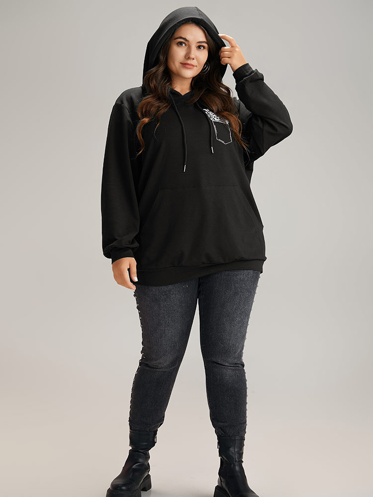 Plus Size Women Dailywear Natural Flowers Elastic cuffs Regular Regular Sleeve Long Sleeve Hooded Pocket Casual Sweatshirts BloomChic 