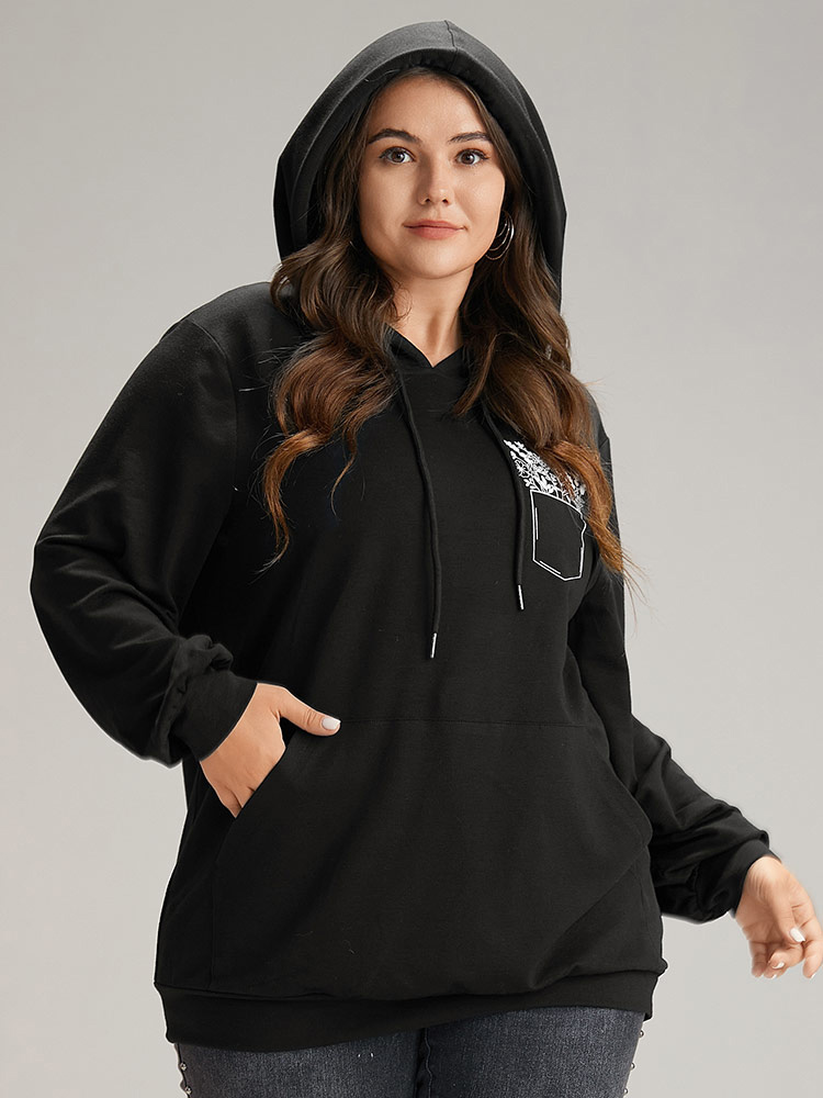 Plus Size Women Dailywear Natural Flowers Elastic cuffs Regular Regular Sleeve Long Sleeve Hooded Pocket Casual Sweatshirts BloomChic 