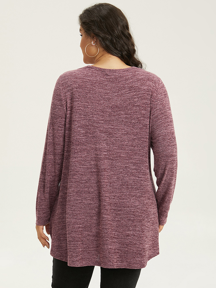 Plus Size Solid Heather V Neck Cut Out T-shirt Burgundy Women Casual Heather Plain V-neck Everyday T-shirts BloomChic 12/L 