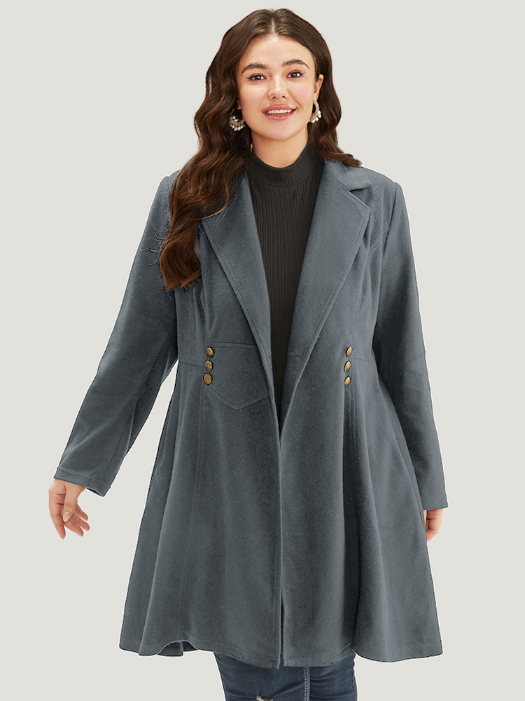 Plus Size Solid Lapel Collar Double Breasted Coat Women Gray Office Plain Ladies Work Winter Coats BloomChic 26/4X 