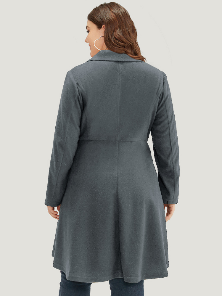 Plus Size Solid Lapel Collar Double Breasted Coat Women Gray Office Plain Ladies Work Winter Coats BloomChic 26/4X 