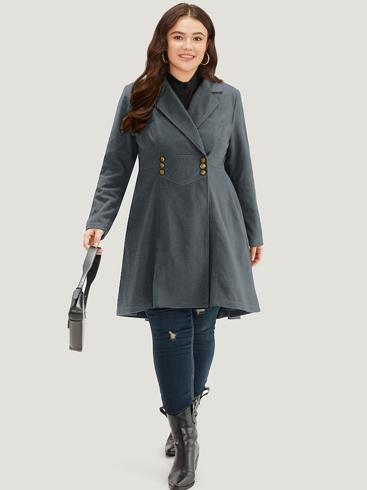 Plus Size Solid Lapel Collar Double Breasted Coat Women Gray Office Plain Ladies Work Winter Coats BloomChic 26/4X 
