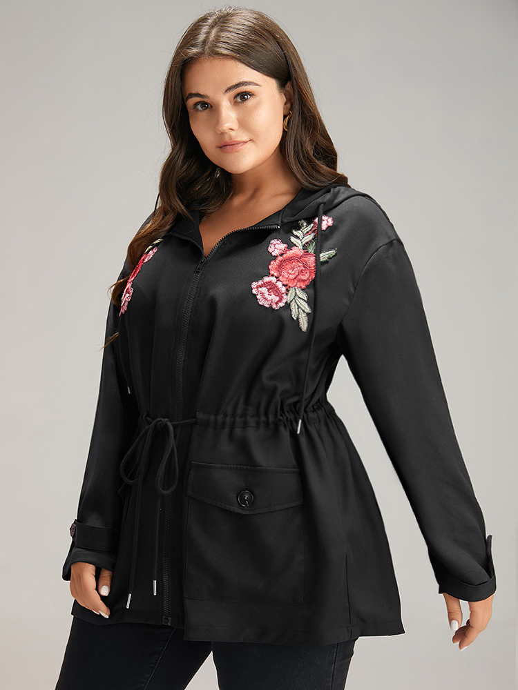 Plus Size Women Dailywear Floral Embroidered Pocket Casual Coats BloomChic 
