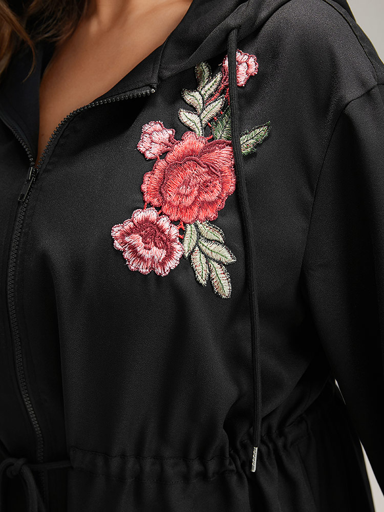 Plus Size Women Dailywear Floral Embroidered Pocket Casual Coats BloomChic 