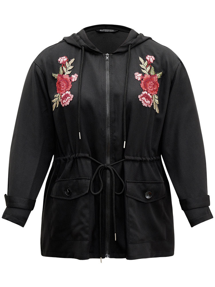 Plus Size Women Dailywear Floral Embroidered Pocket Casual Coats BloomChic 