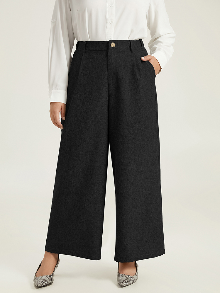 

Plus Size Plain Wide Leg Elastic Waist Pocket Pants Women Black Workwear Essentials Wide Leg High Rise Work Pants BloomChic