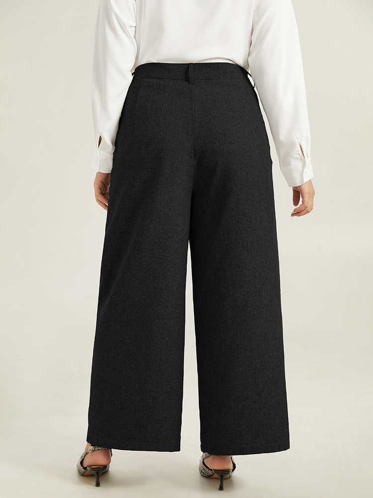 

Plus Size Plain Wide Leg Elastic Waist Pocket Pants Women Black Workwear Essentials Wide Leg High Rise Work Pants BloomChic