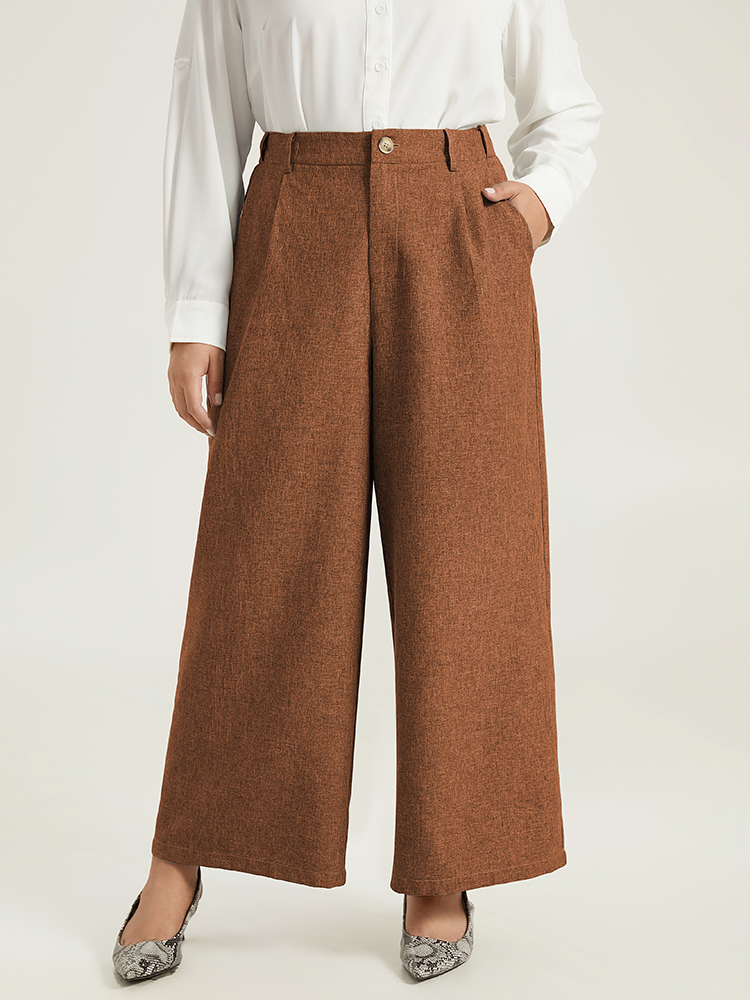 

Plus Size Plain Wide Leg Elastic Waist Pocket Pants Women Bronze Workwear Essentials Wide Leg High Rise Work Pants BloomChic