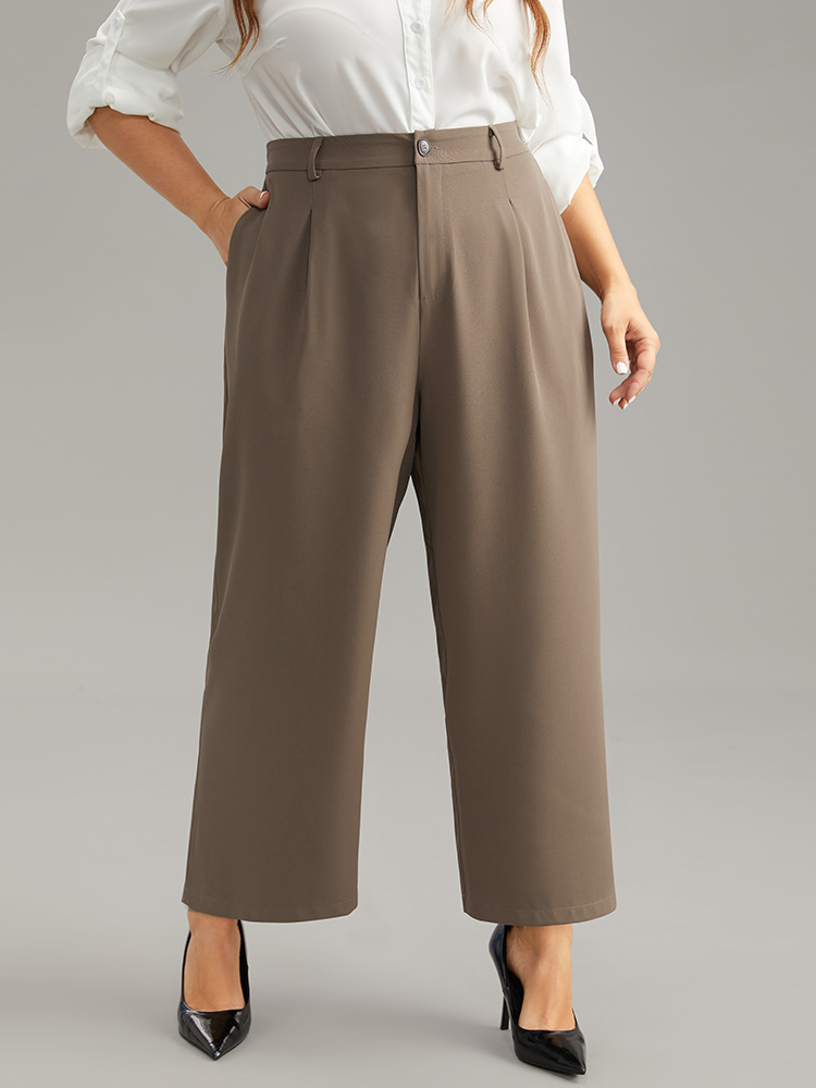 Plus Size Women Work Plain Plain High Rise Pocket Office Pants BloomChic 