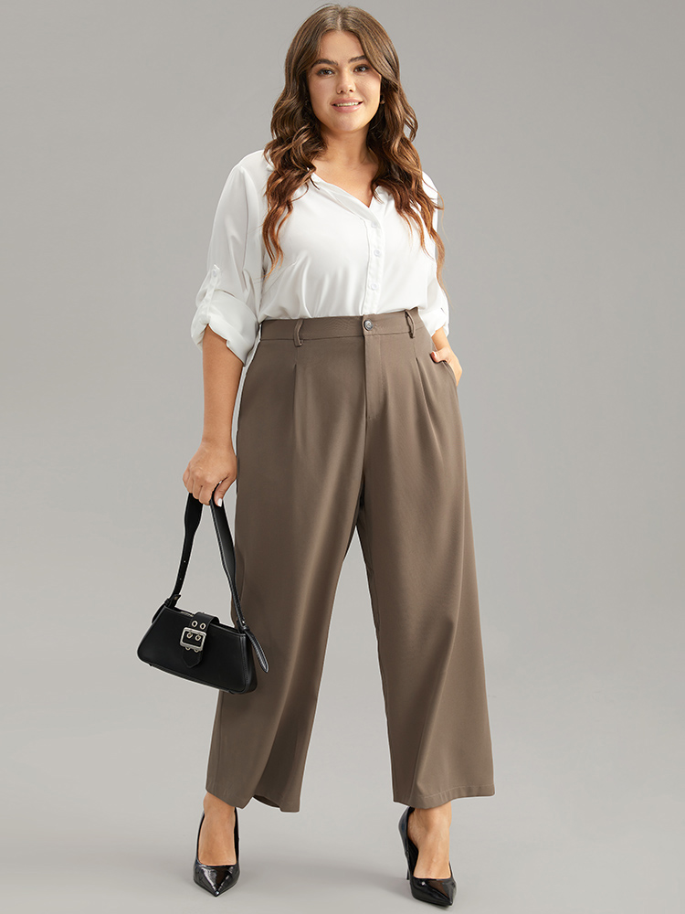 Plus Size Women Work Plain Plain High Rise Pocket Office Pants BloomChic 