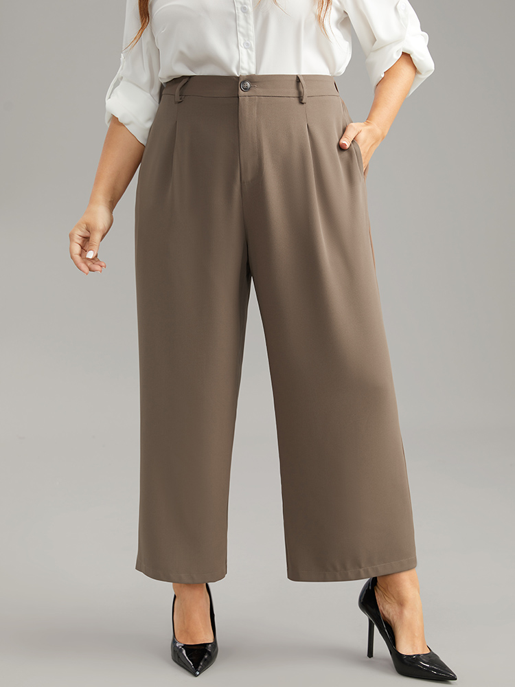 Plus Size Women Work Plain Plain High Rise Pocket Office Pants BloomChic 