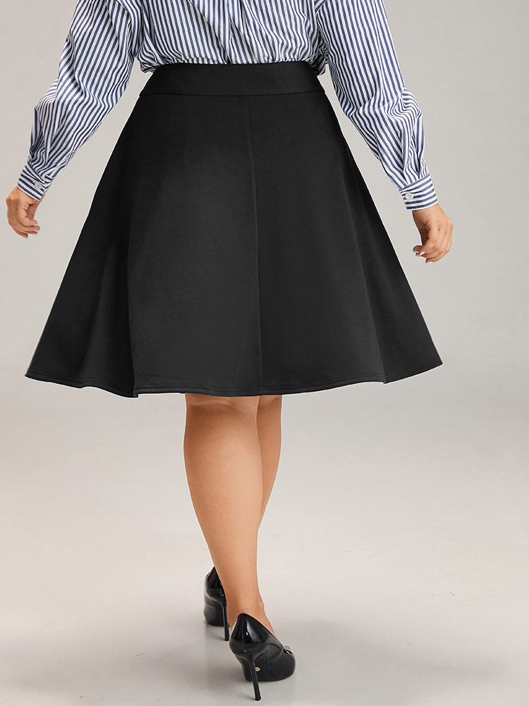 

Plus Size Solid Pocket Elastic Waist Skirt Women Black Office Plain Low stretch Pocket Work Skirts BloomChic