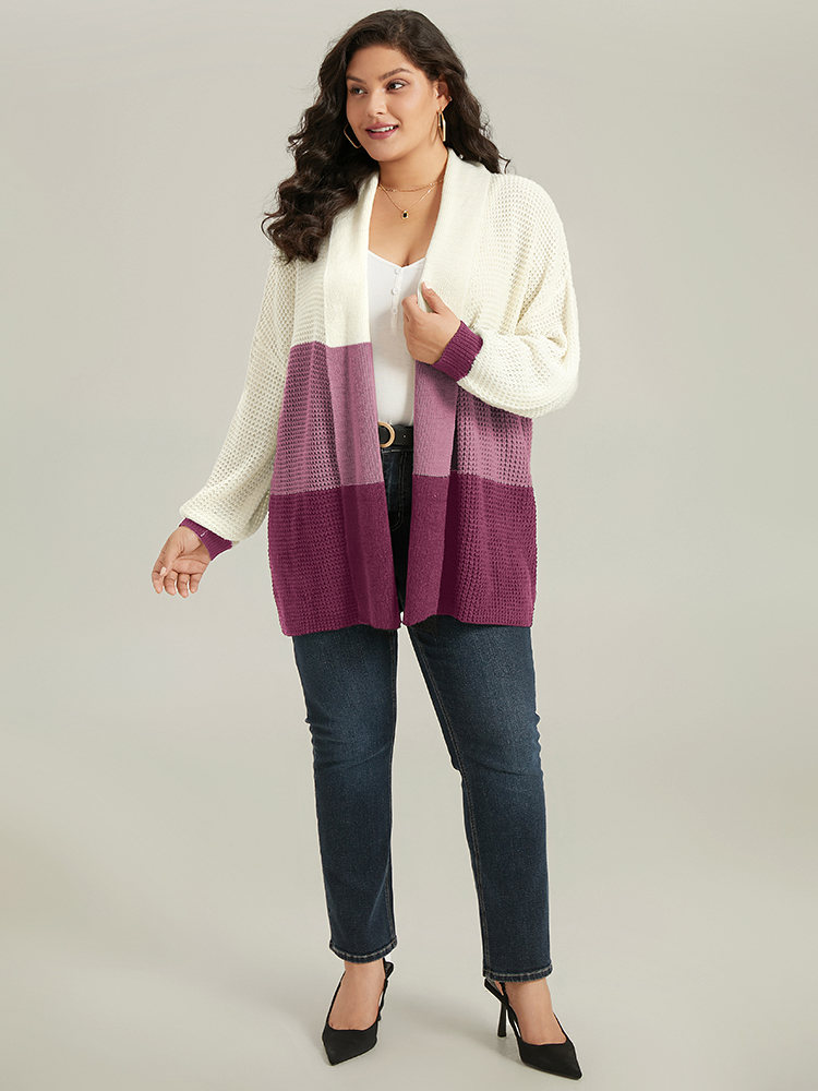 

Plus Size Colorblock Lapel Collar Lantern Sleeve Contrast Cardigan RedViolet Women Casual Loose Long Sleeve Dailywear Cardigans BloomChic