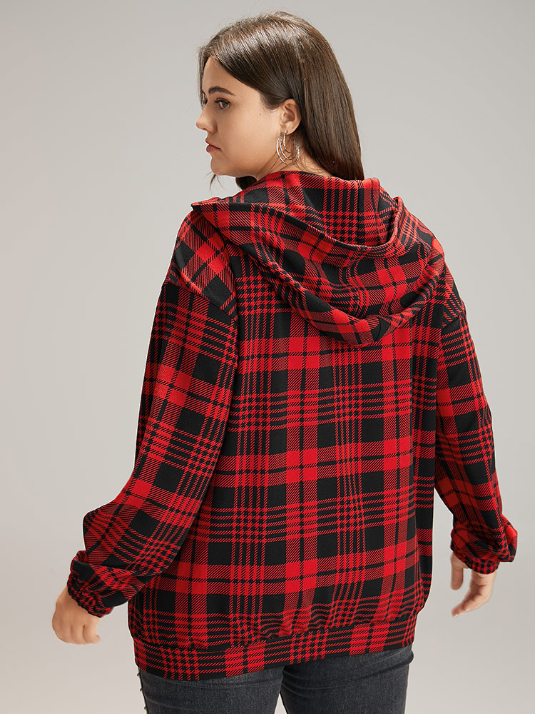 

Plus Size Plaid Zipper Hooded Jacket Women Raspberry Elastic cuffs Everyday Jackets BloomChic