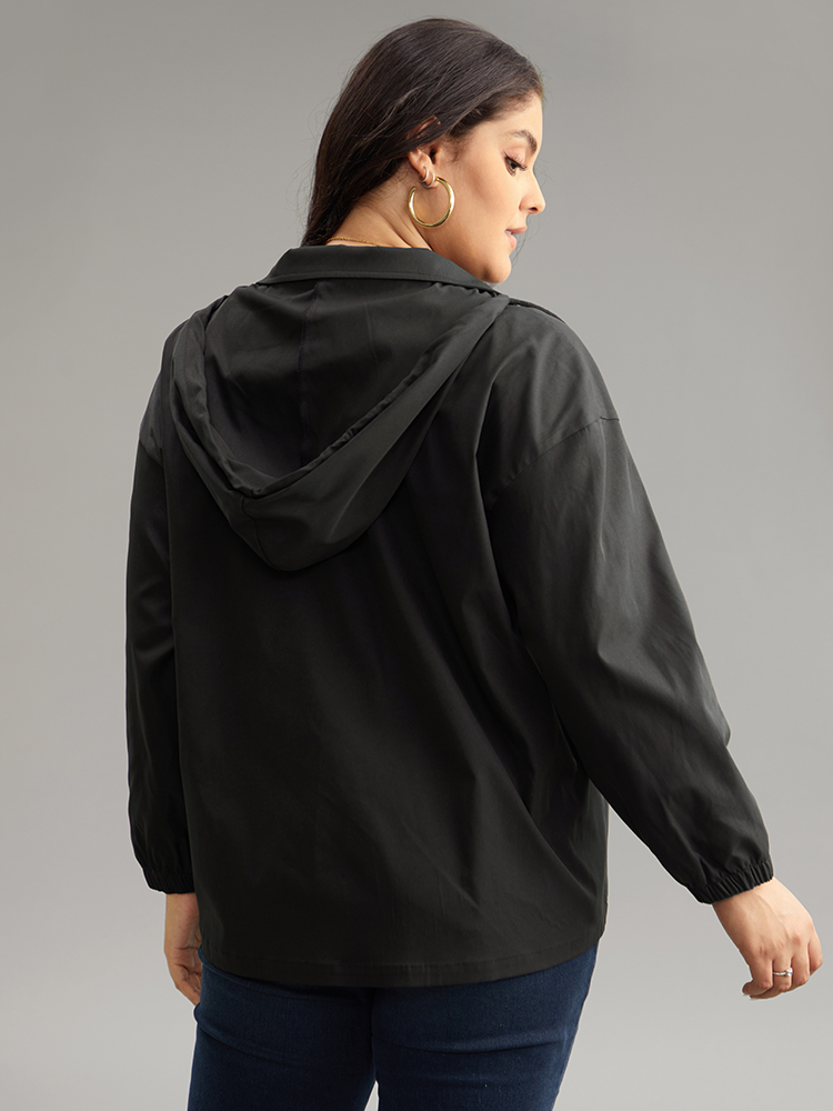 Plus Size Solid Hooded Pocket Drawstring Metal Detail Coat Women Black Casual Plain Ladies Dailywear Winter Coats BloomChic 18-20/2X 