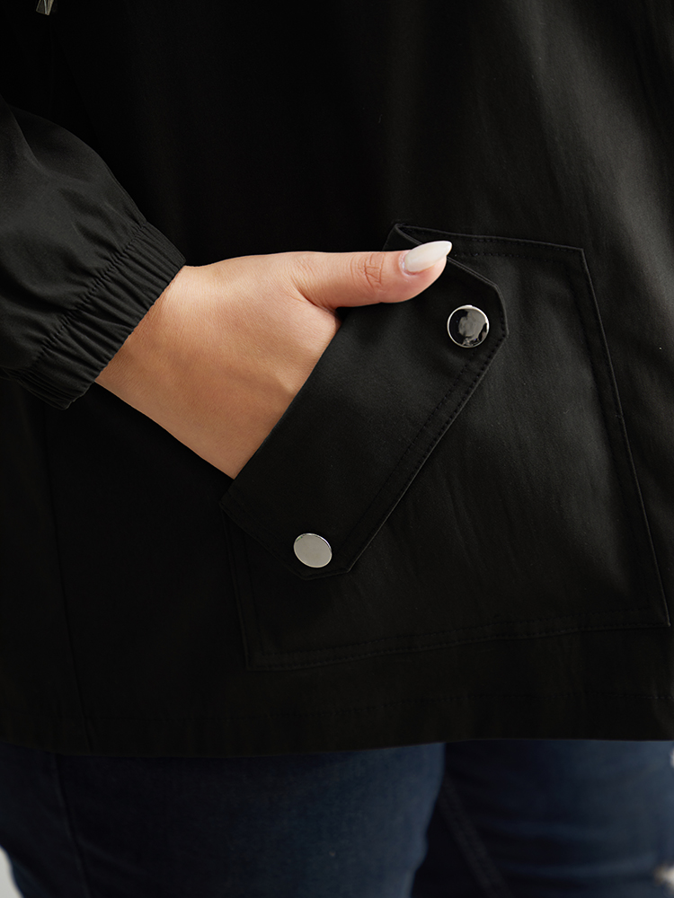Plus Size Solid Hooded Pocket Drawstring Metal Detail Coat Women Black Casual Plain Ladies Dailywear Winter Coats BloomChic 18-20/2X 