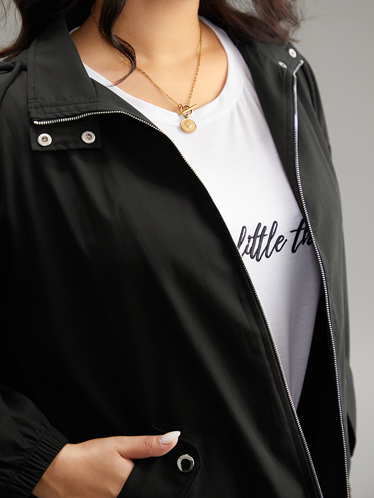 Plus Size Solid Hooded Pocket Drawstring Metal Detail Coat Women Black Casual Plain Ladies Dailywear Winter Coats BloomChic 18-20/2X 